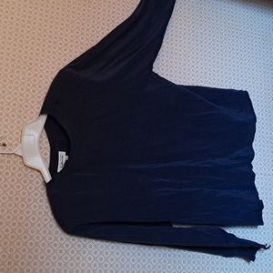 Talbots navy blue silk back button blouse